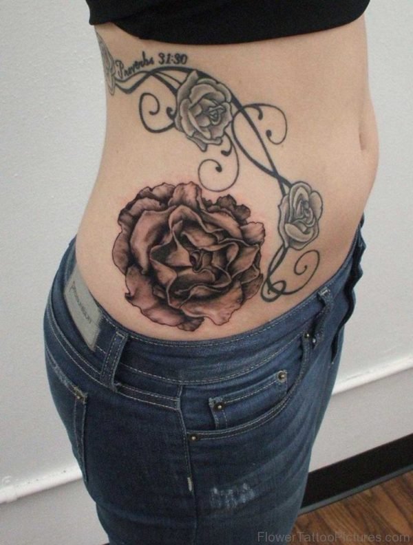 Rose Tattoo On Girl Side Rib