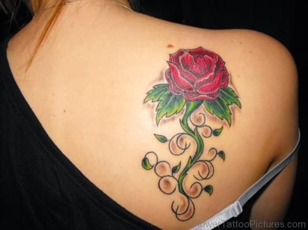 Rose Tattoo On Upper Back