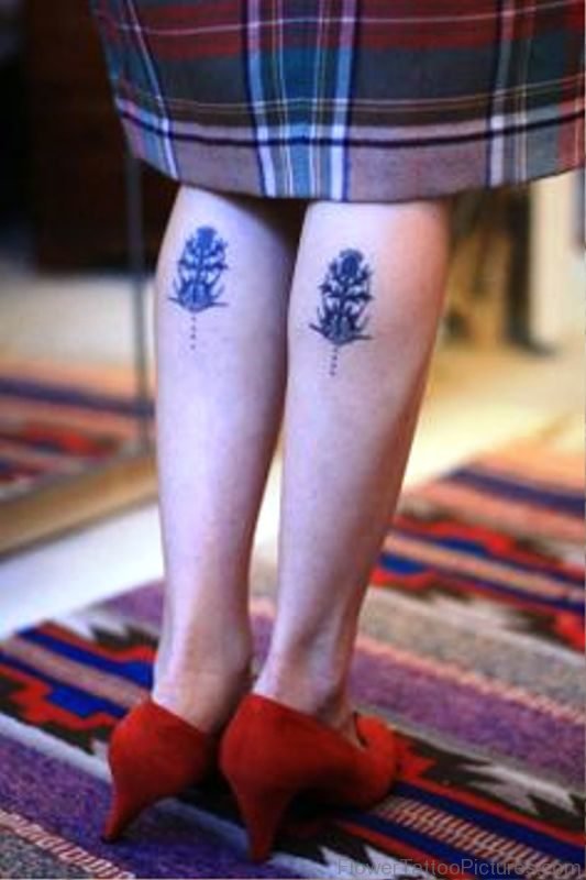Small Alpine Thistle Tattoos On Both Legs