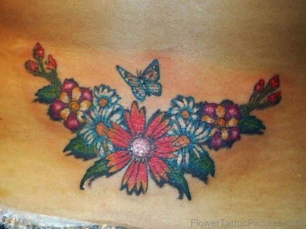 Small Butterfly And Flower Tattoo