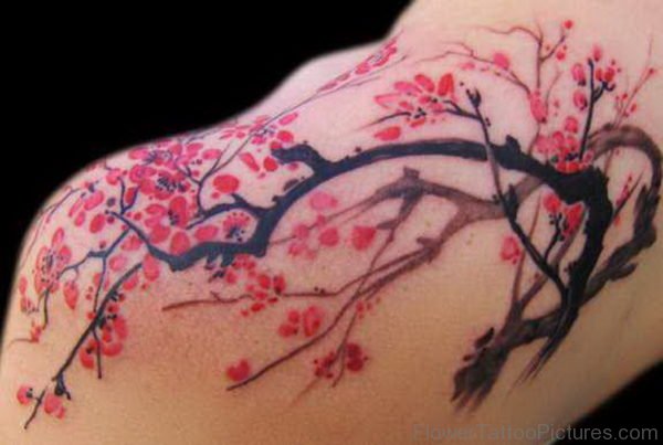 Stunning Cherry Blossom Tattoo On Shoulder Back