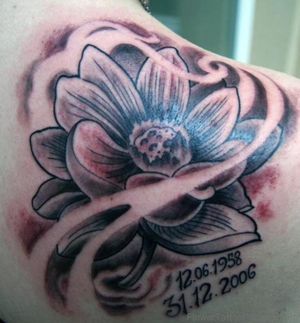 Stunning Flower Tattoo On Back Shoulder