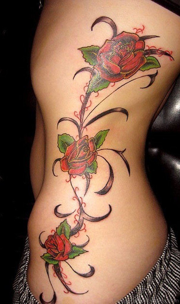 60 Attractive Rose Tattoos On Rib.