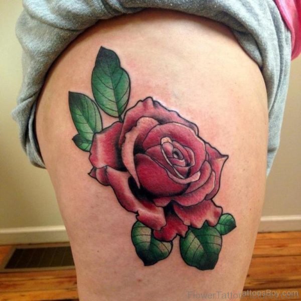 Stylish Rose Tattoo On Thigh