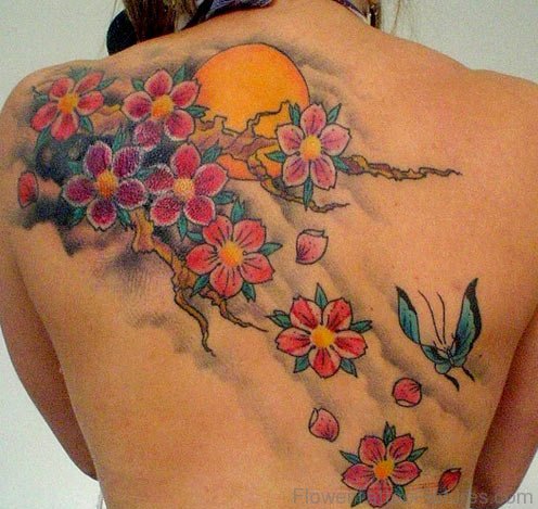 Sun And Cherry Blossom Tattoo