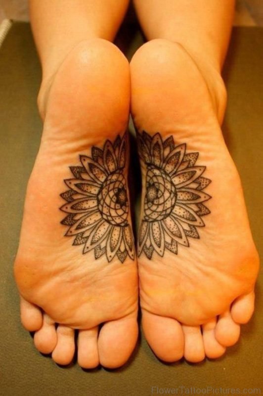 Sunflower Tattoo On Lower Foot