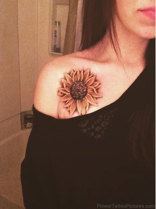Sunflower Tattoo On Side Chest
