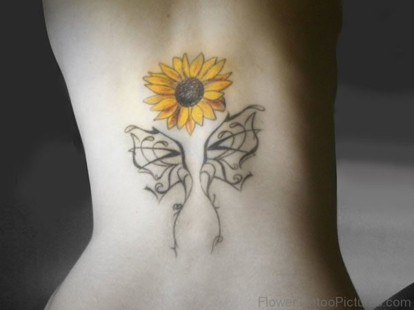 Sunflower With Butterfly Wings Tattoo