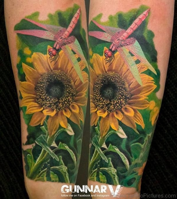 Sunflower With Dragonfly Tattoo