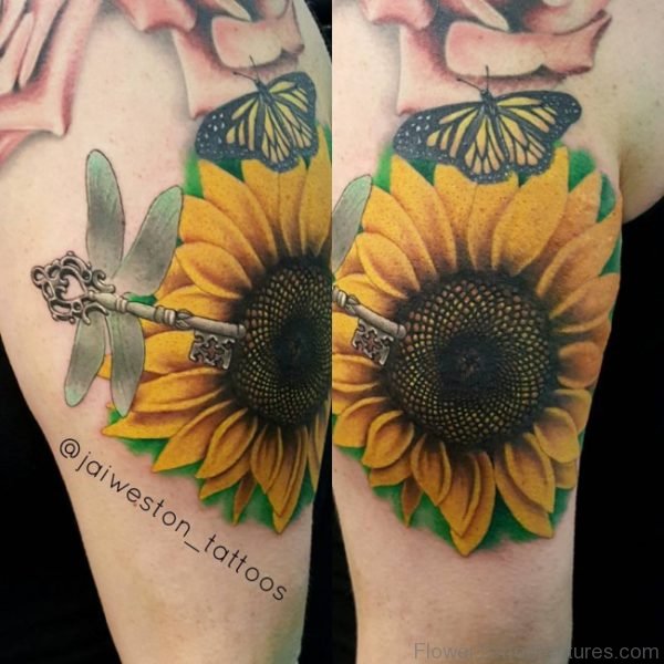 Sunflower With Key And Butterfly