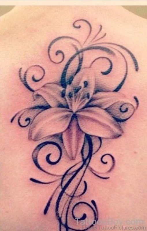 Tribal And Lily Flower Tattoo