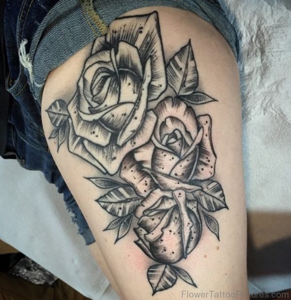 Unique Rose Tattoo On Thigh