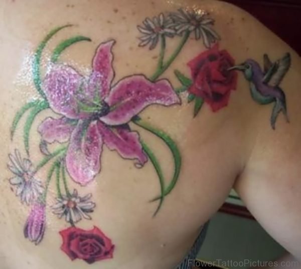 Upper Back Lily Flower Tattoo
