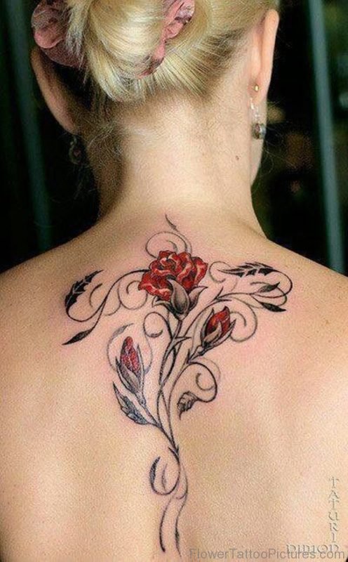Upper Back Rose Tattoo For Girls