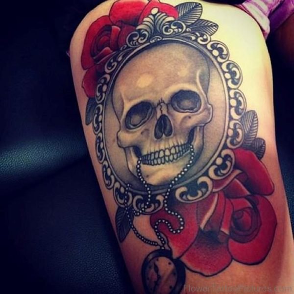 Vintage Skull And Rose Tattoo