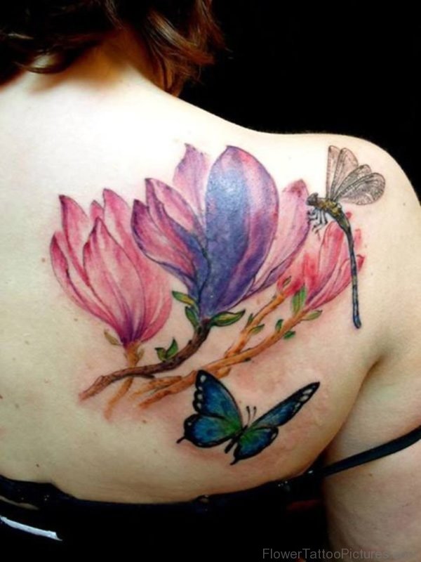 Watercolor Magnolia Tattoo For Girls