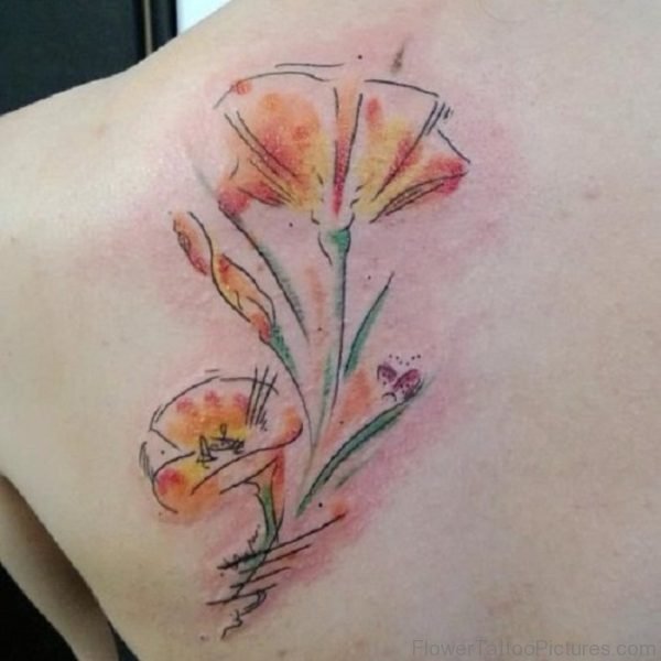 Watercolor Poppy Flower Back Tattoo