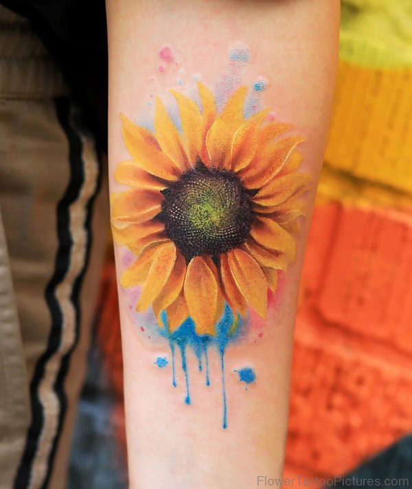 Watercolor Sunflower Tattoo On Arm