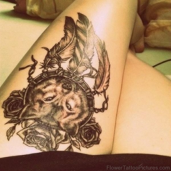 Wolf Howl And Rose Tattoo