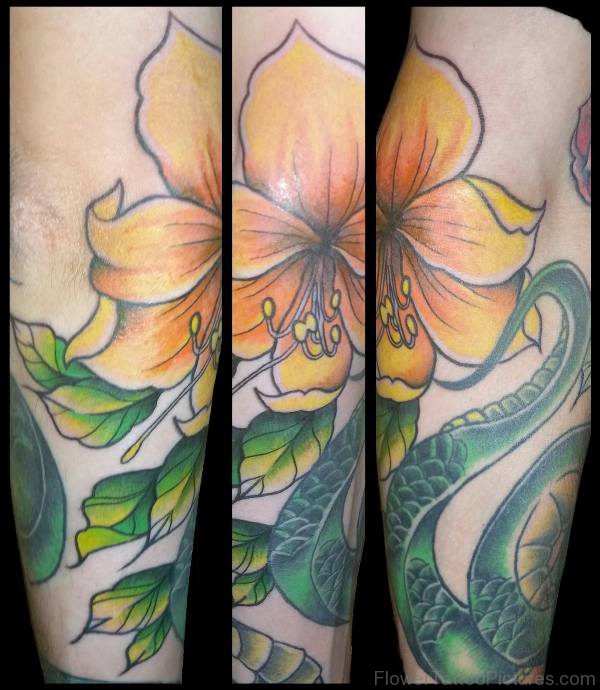 Yellow Amaryllis Flower Tattoo