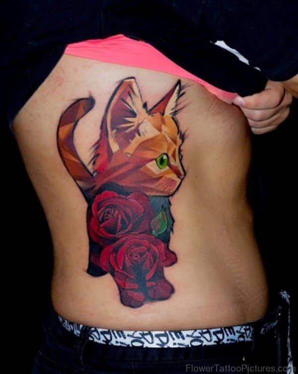 Cat And Rose Tattoo