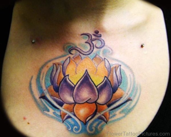 VReligious Om Symbol and Lotus Tattoo On Girl Chest