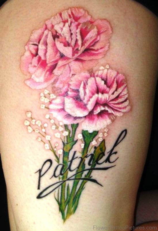 2 Pink Carnation Flower Tattoo