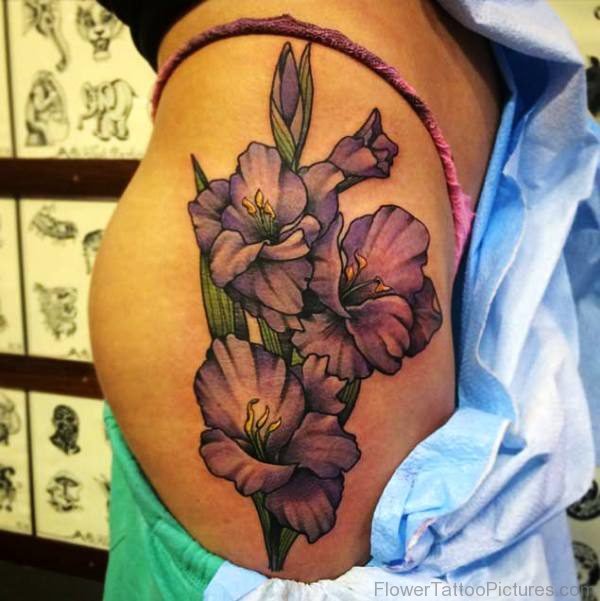 Adorable Gladiolus Flower Tattoo On Thigh