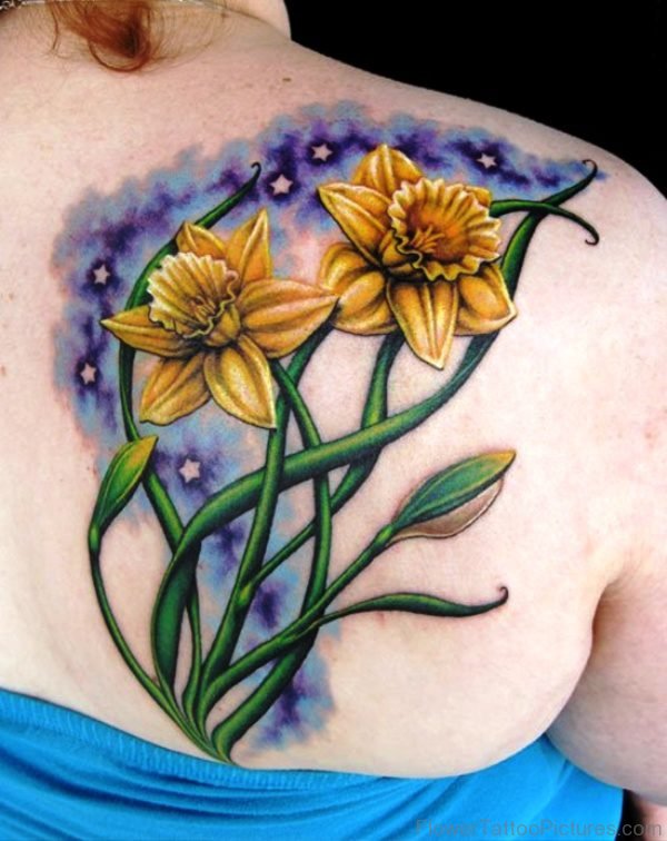 Amazing Daffodil Flowers Tattoo On Shoulder