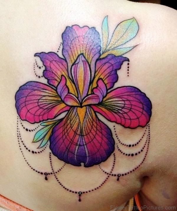 Amazing Iris Flower Tattoo On Shoulder