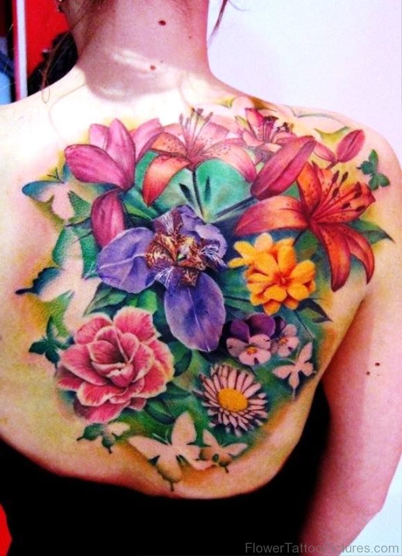 Awesome Colorful Daffodil Flowers Tattoo