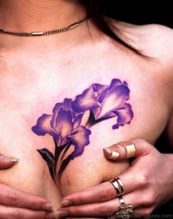 Awesome Iris Flower Tattoo On Chest