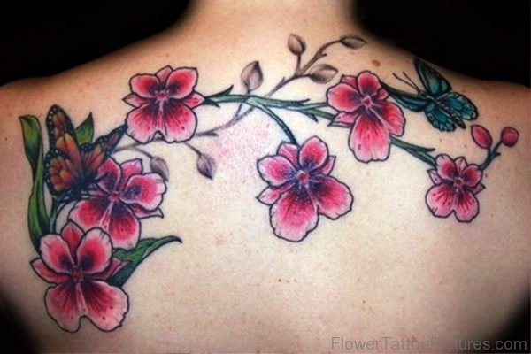 Awesome Orchid Flowers Tattoo On Back