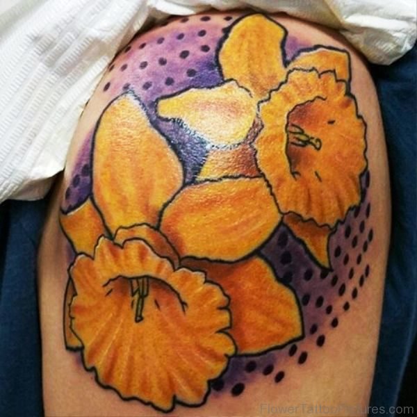 Beautful Daffodil Flowers Tattoo On Shoulder