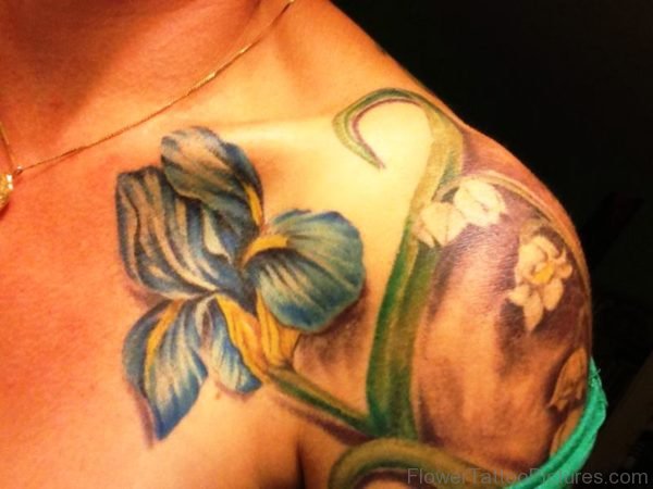Beautiful Iris Flower Tattoo On Shoulder