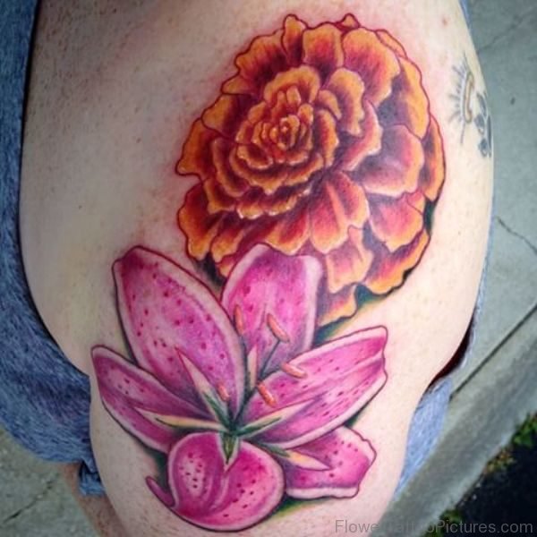 Beautiful Marigold Flower Tattoo On Shoulder