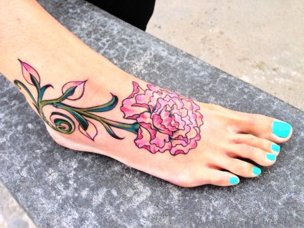 Best Carnation Flower Tattoo On Foot