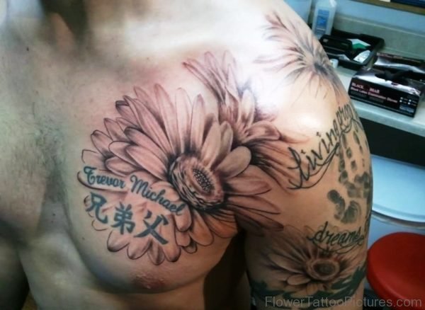 Big Barberton Flower Tattoo On Chest