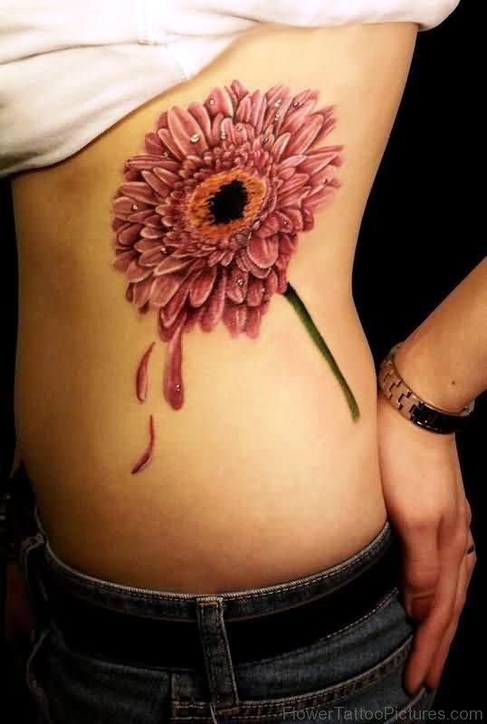 Big Barberton Flower Tattoo On Rib