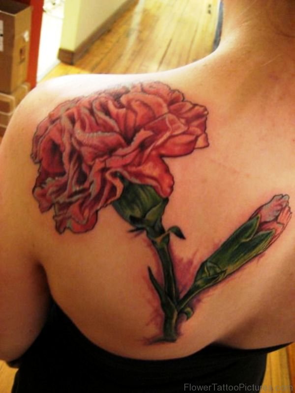 Big Carnation Flower Tattoo On Back