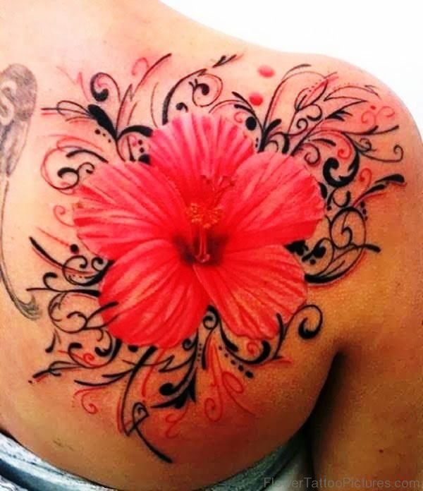 Big Gladiolus Flower Tattoo On Shoulder