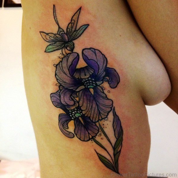 Big Iris Flower Tattoo On Rib