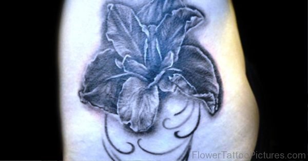 Black And Grey Iris Flower Tattoo Design