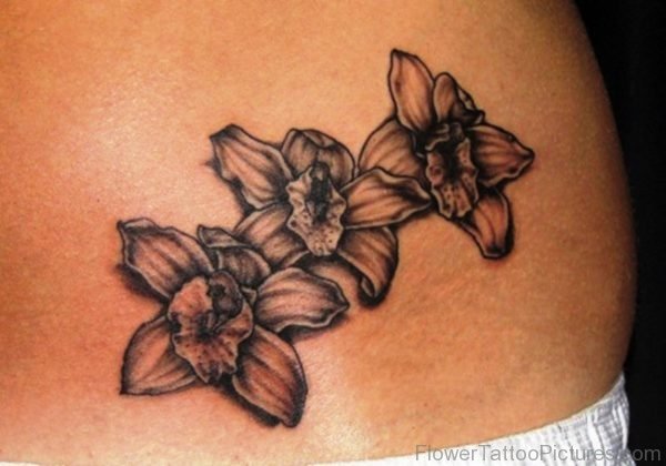 Black And Grey Orchid Flowers Tattoo Design