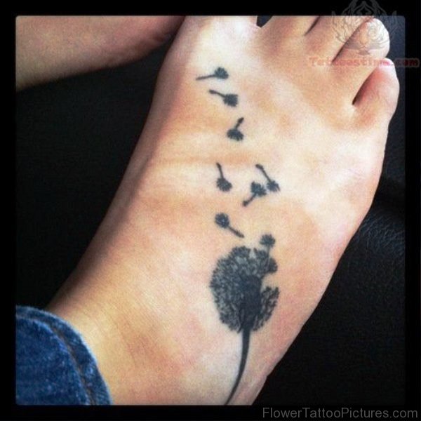 Black Dandelion Tattoo On Foot