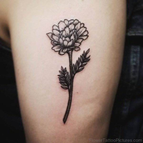 Black Inked Marigold Flower Tattoo Design