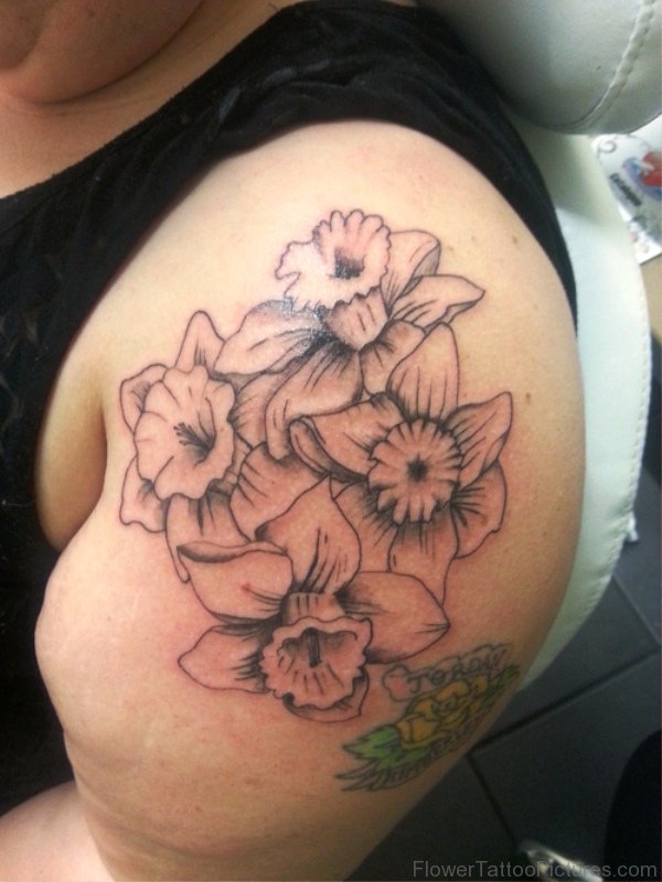 Black Oultine Daffodil Flowers Tattoo Design