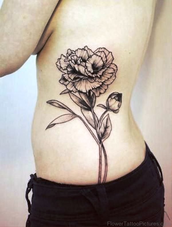 Black Outline Carnation Flower Tattoo