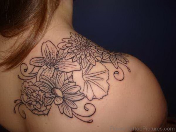 Black Outline Marigold Flower Tattoo Design