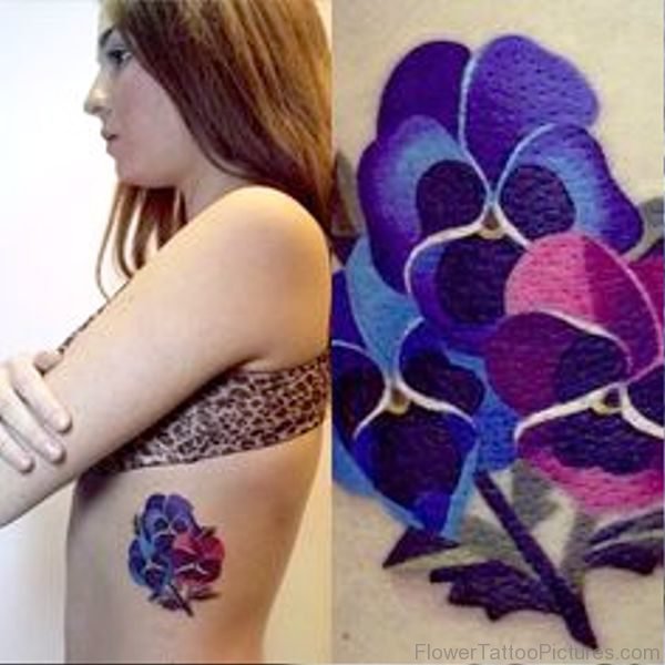 Blue Iris Flower Tattoo On Rib